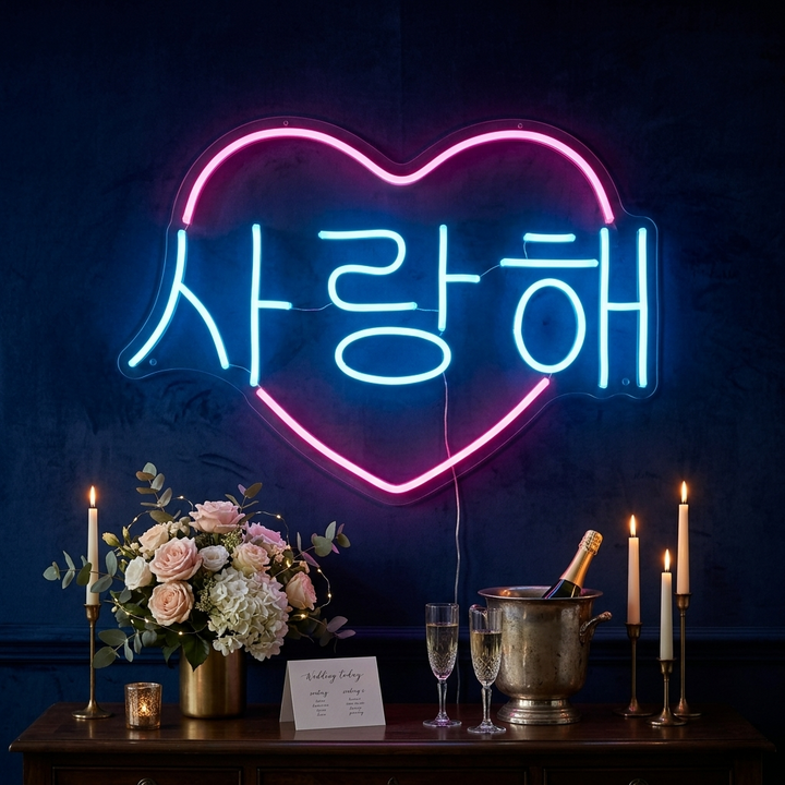 "Heart Shaped Korean I Love You" Neon Sign