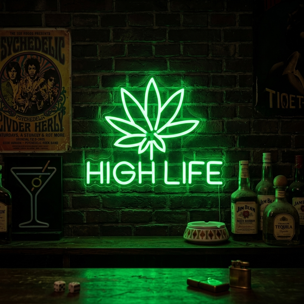 "Cannabis Weed High Life" Neon Sign
