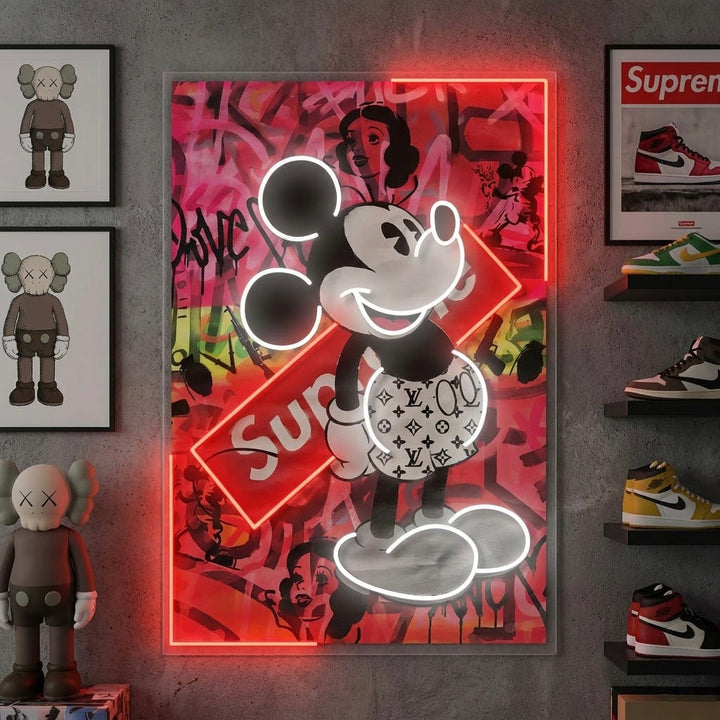 Cartoon Mouse Pop Art UV Print Neon Sign