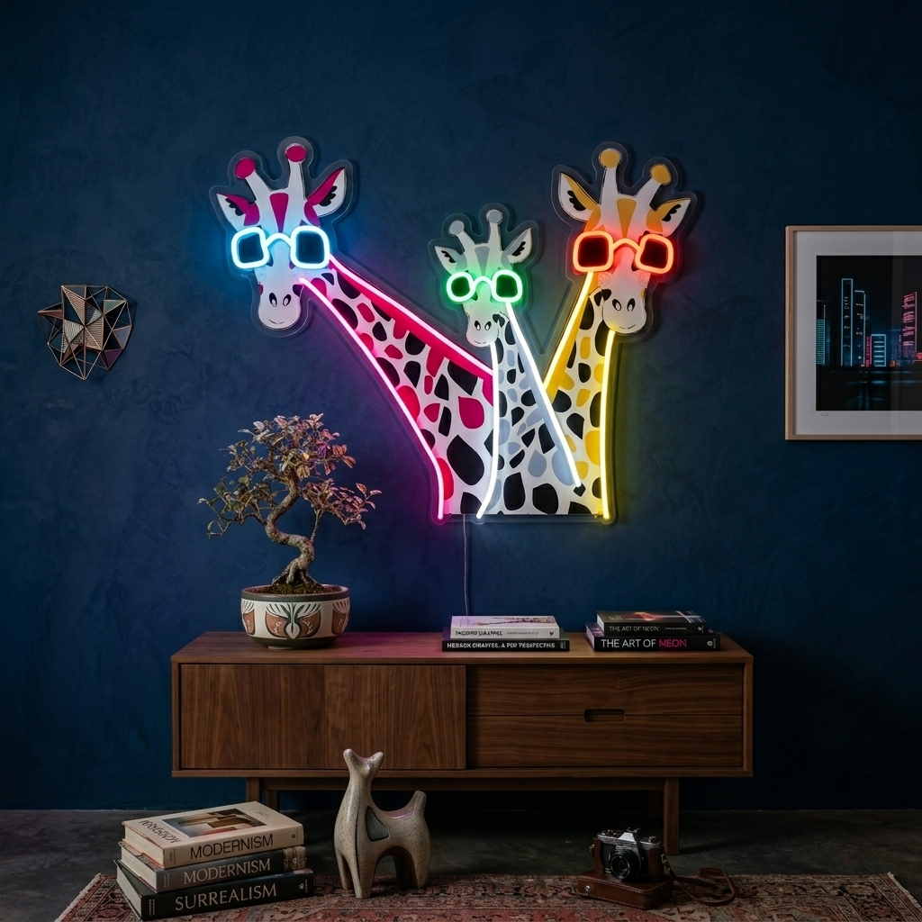 "Funny Giraffes With Sunglasses" UV Print LED Neon Sign