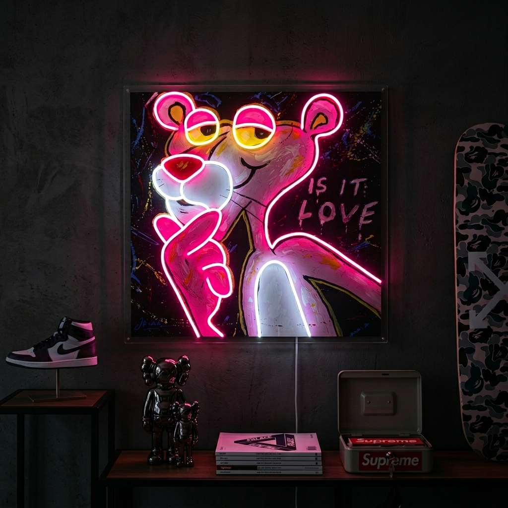 "Pink Think Panther, Is It Love" UV Print LED Neon Sign
