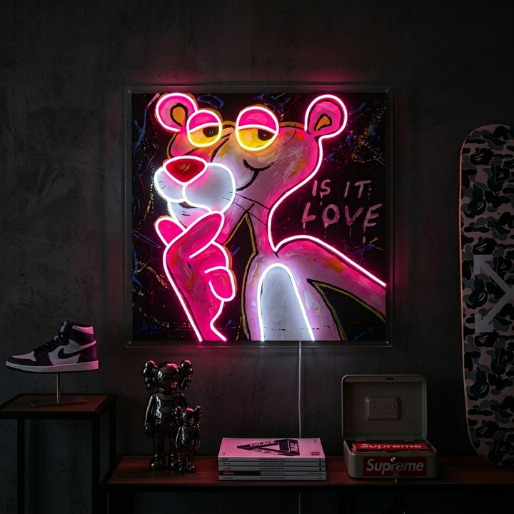 "Pink Think Panther, Is It Love" UV Print LED Neon Sign