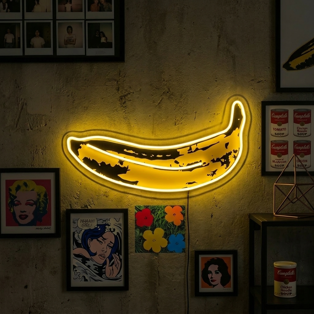 "Pop Art Banana, Famous Artist's Painting" UV Print LED Neon Sign