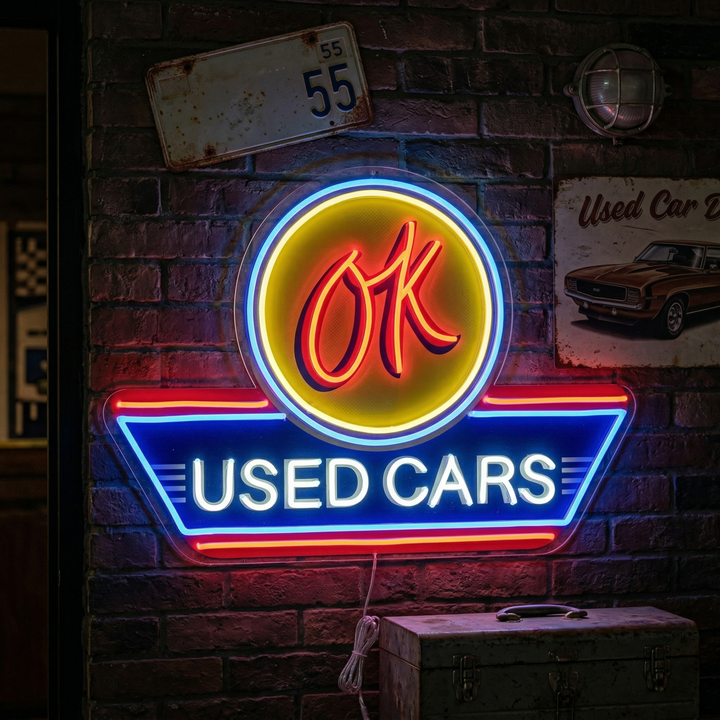 "Used Cars, Auto Service Logo" UV Print LED Neon Sign