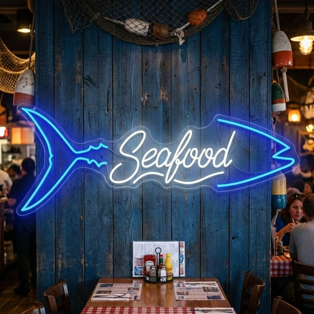 "Fish And Seafood Lettering" Neon Sign