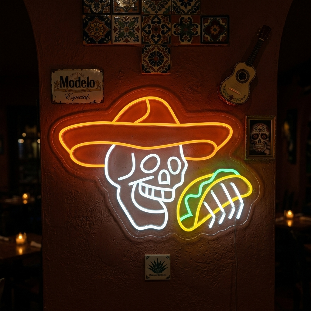 "Skull With Tacos" Neon Sign