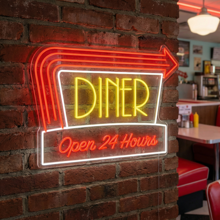"Diner Open 24 Hours" Neon Sign