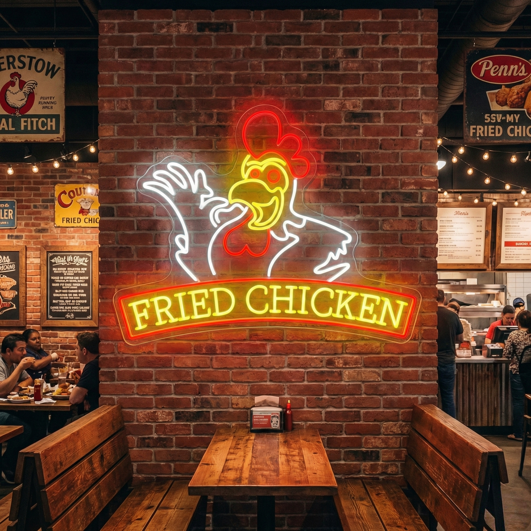 Fried Chicken Sign, TOPKING Signage, LED Neon Open, Store, Window, Shop