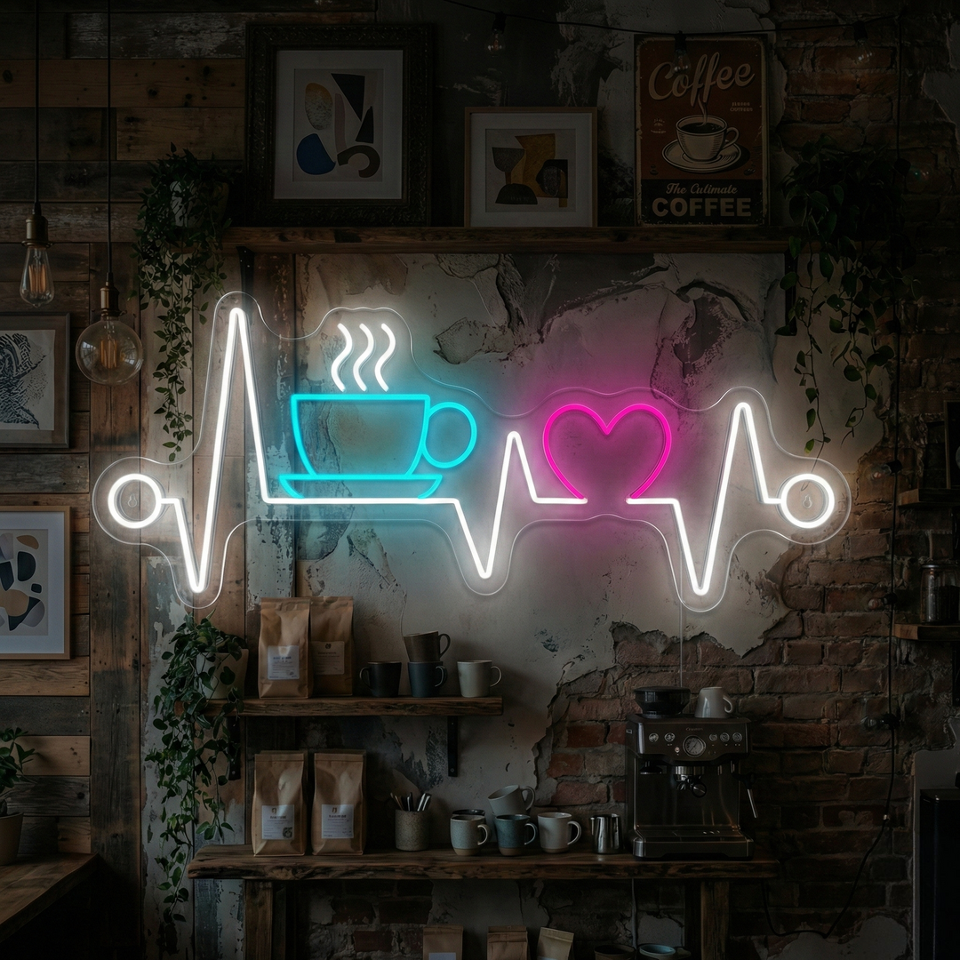 "Heartbeat With Coffee" Neon Sign