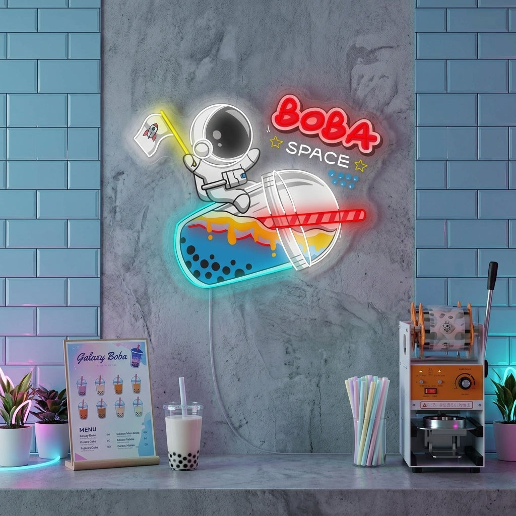 "Astronaut Sipping Boba Tea" Neon Sign