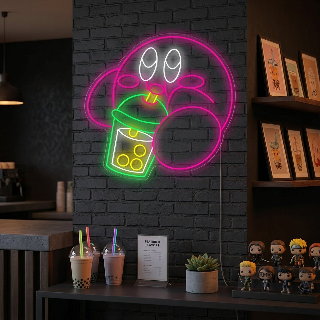 "Kirby Drinking Boba Tea" Neon Sign