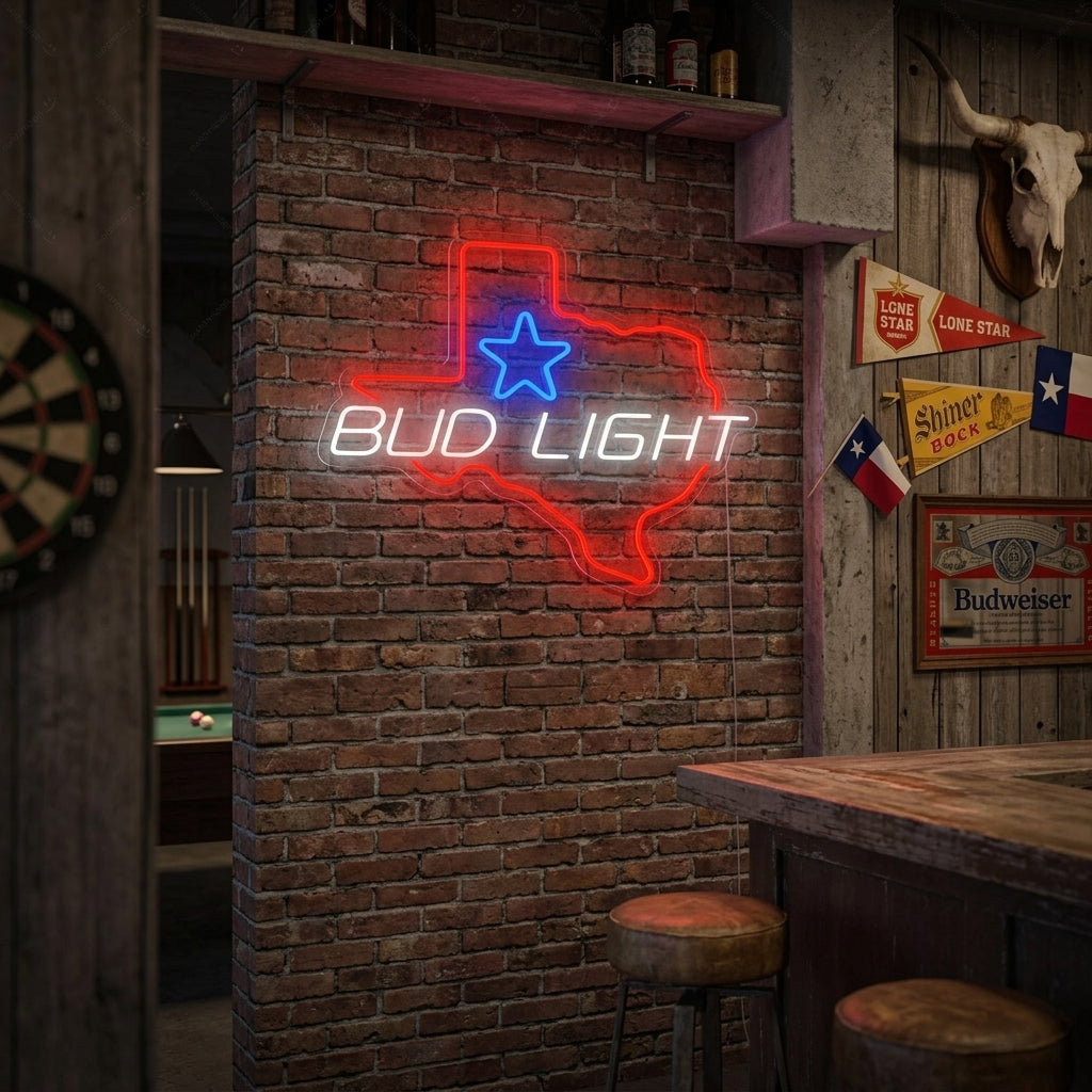 "Bud Light Texas Star" Neon Sign