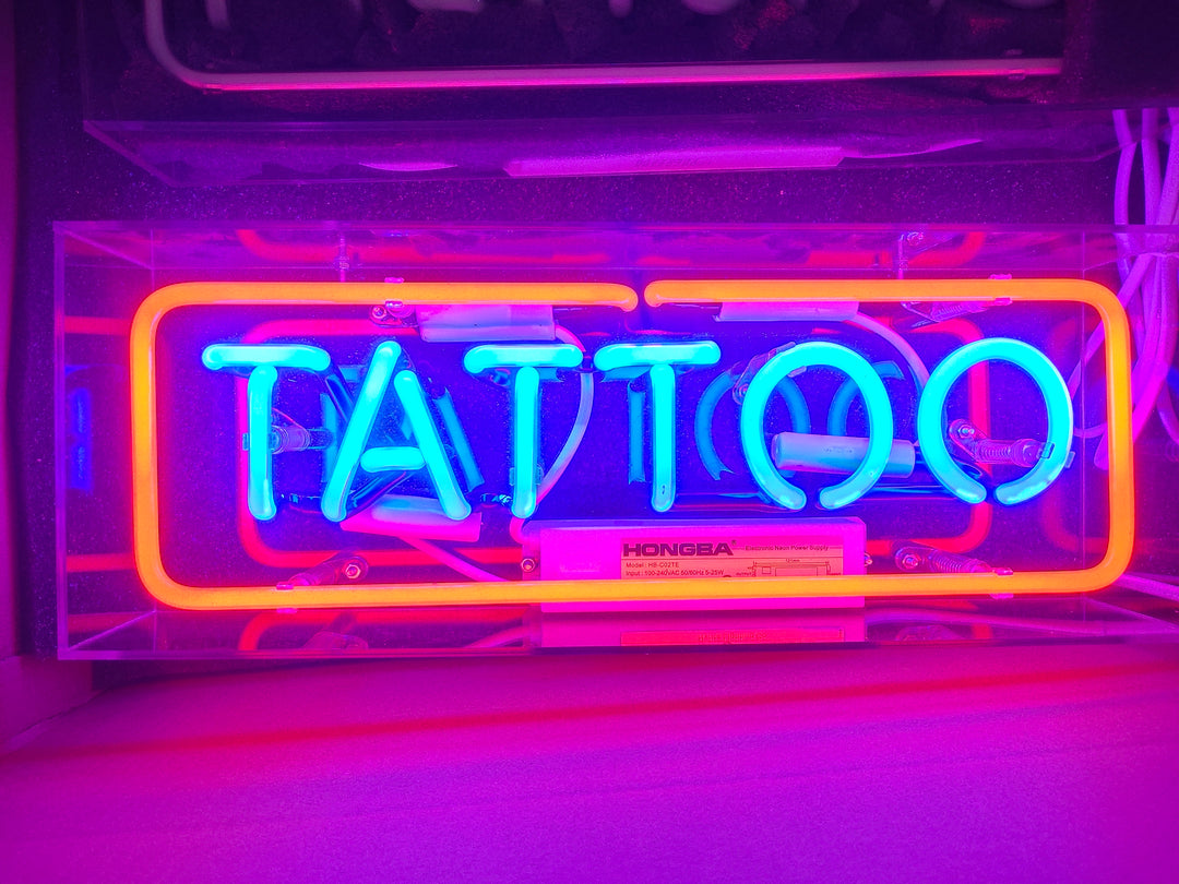 "Tattoo" Acrylic Box Neon Sign, Glass Neon Sign, Table Neon Sign