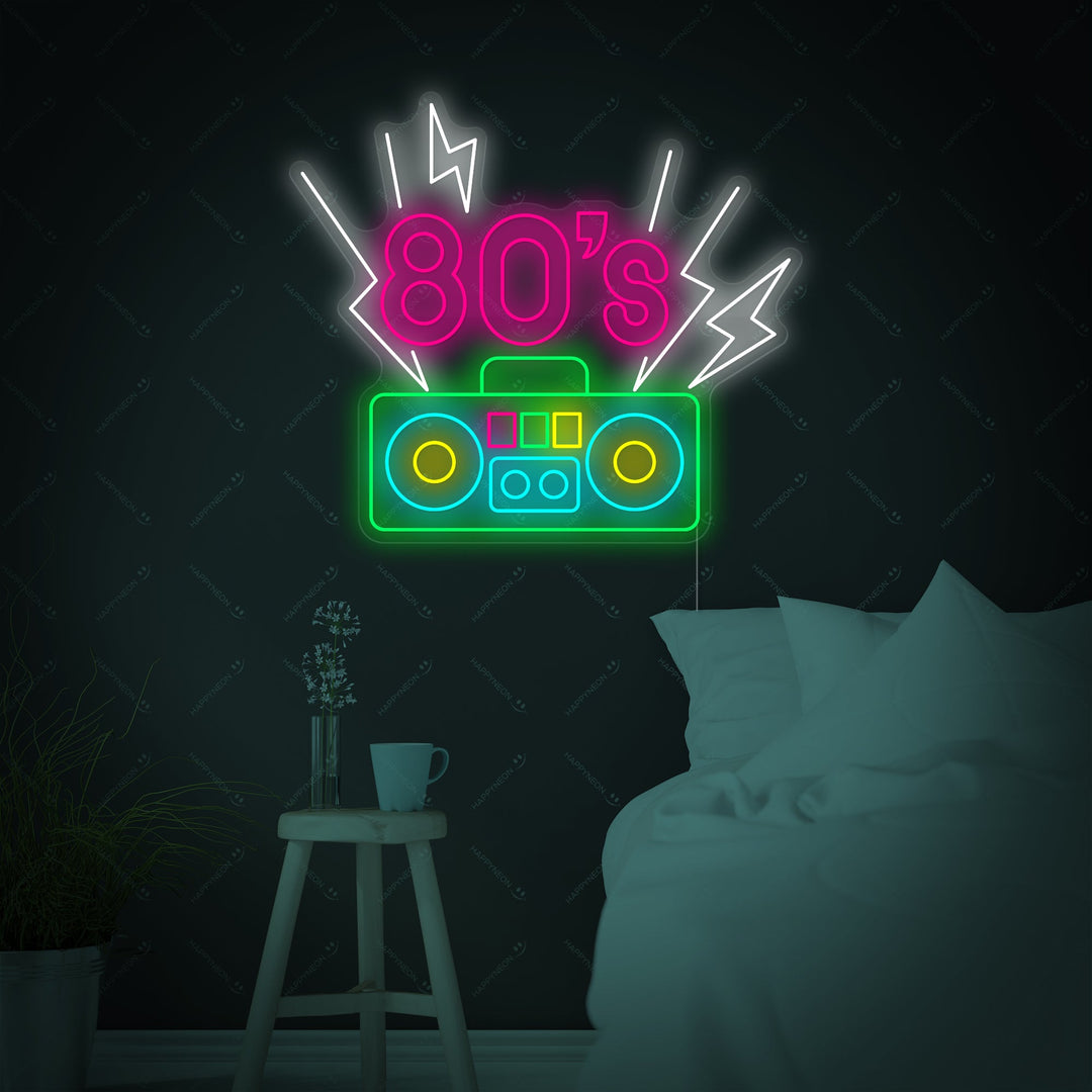 "80's Lettering With Cassette Player" Neon Sign