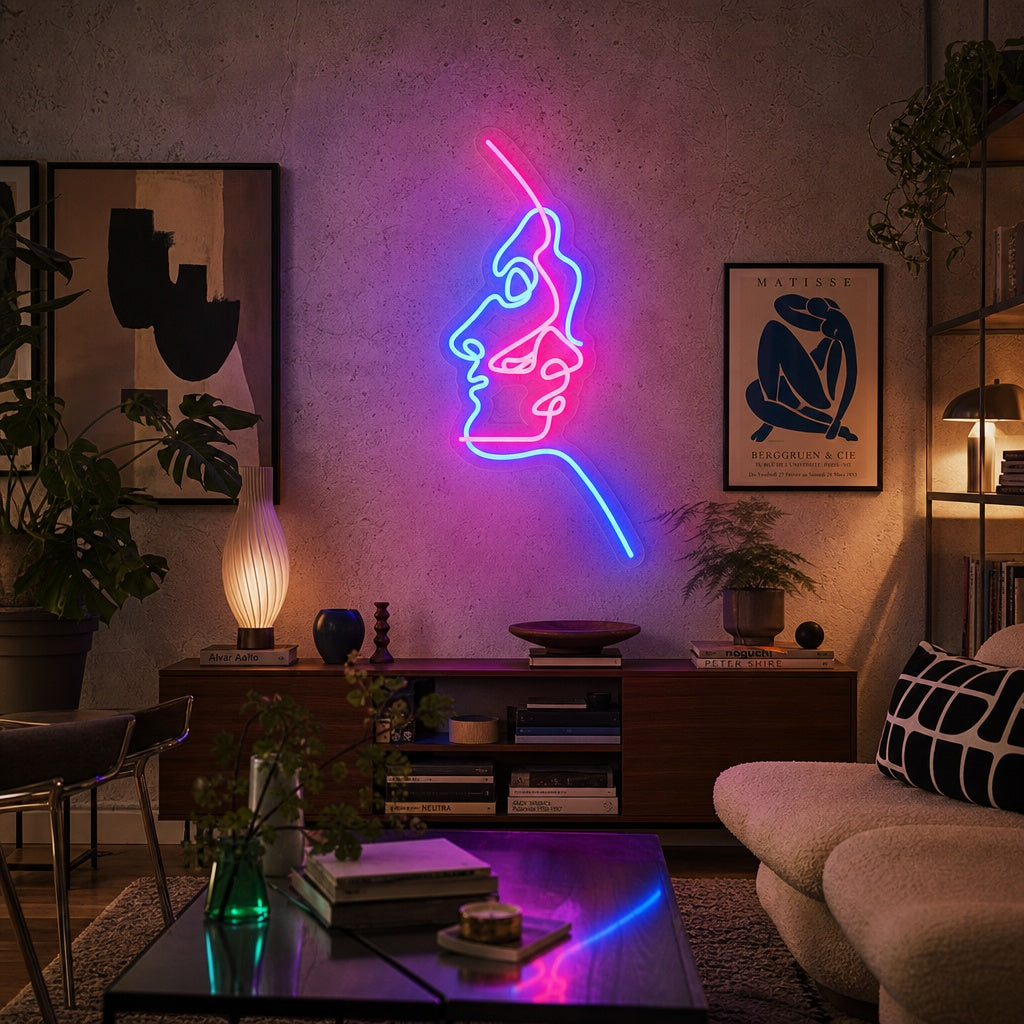 "Abstract Two Faces" Neon Sign