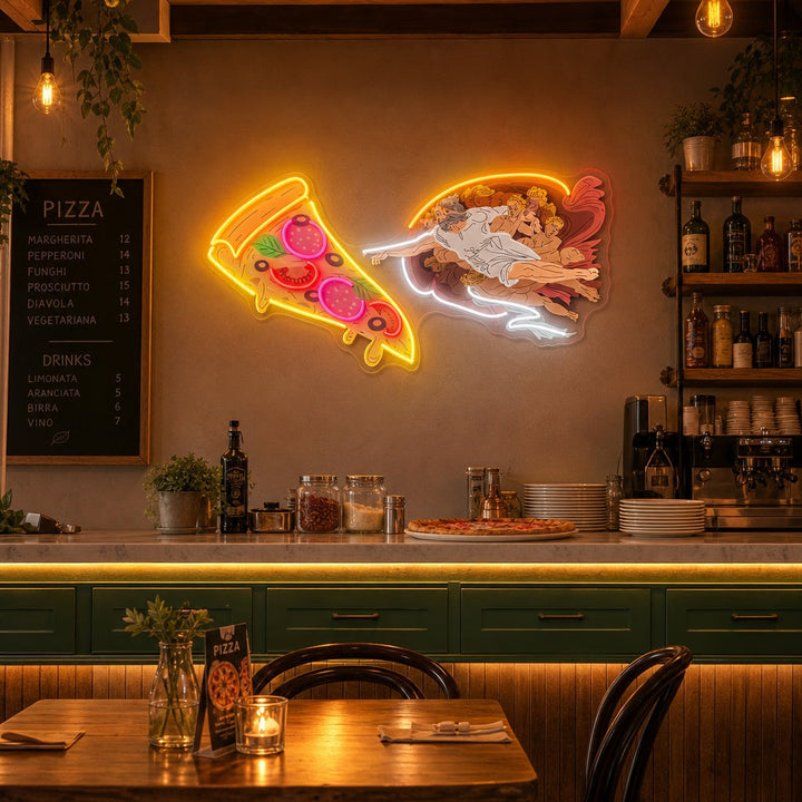 "Adam God Made Pizza, Fast Food Advertisement, Restaurant Logo" UV Print LED Neon Sign