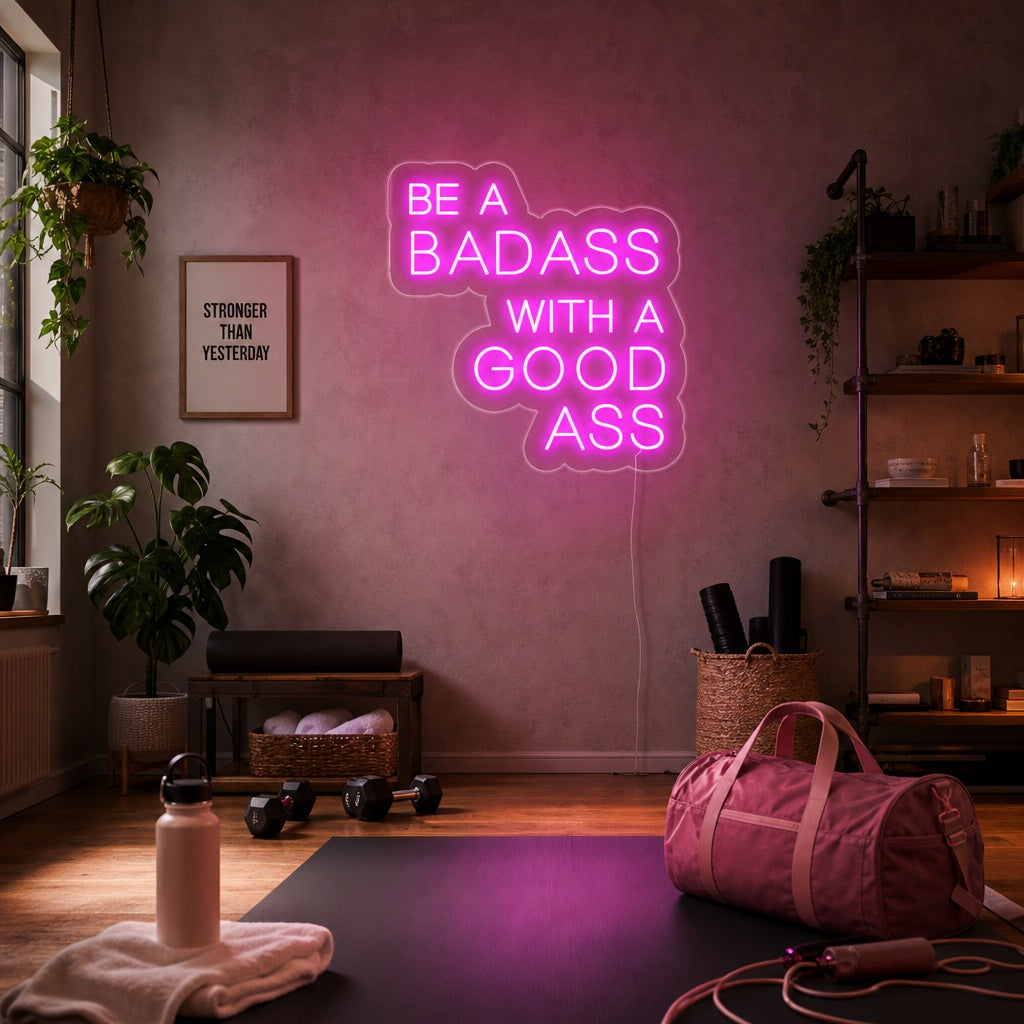 "Be A Bad Ass With A Good Ass, Gym Decor, Gym Quotes, Fitness Quotes, Workout Quotes" Neon Sign