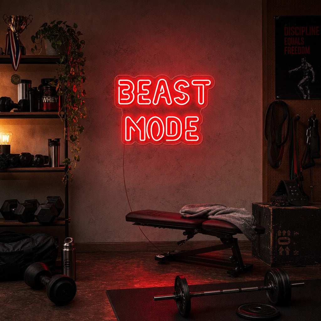 "Beast Mode, Gym Decor, Gym Quotes, Fitness Quotes, Workout Quotes" Neon Sign