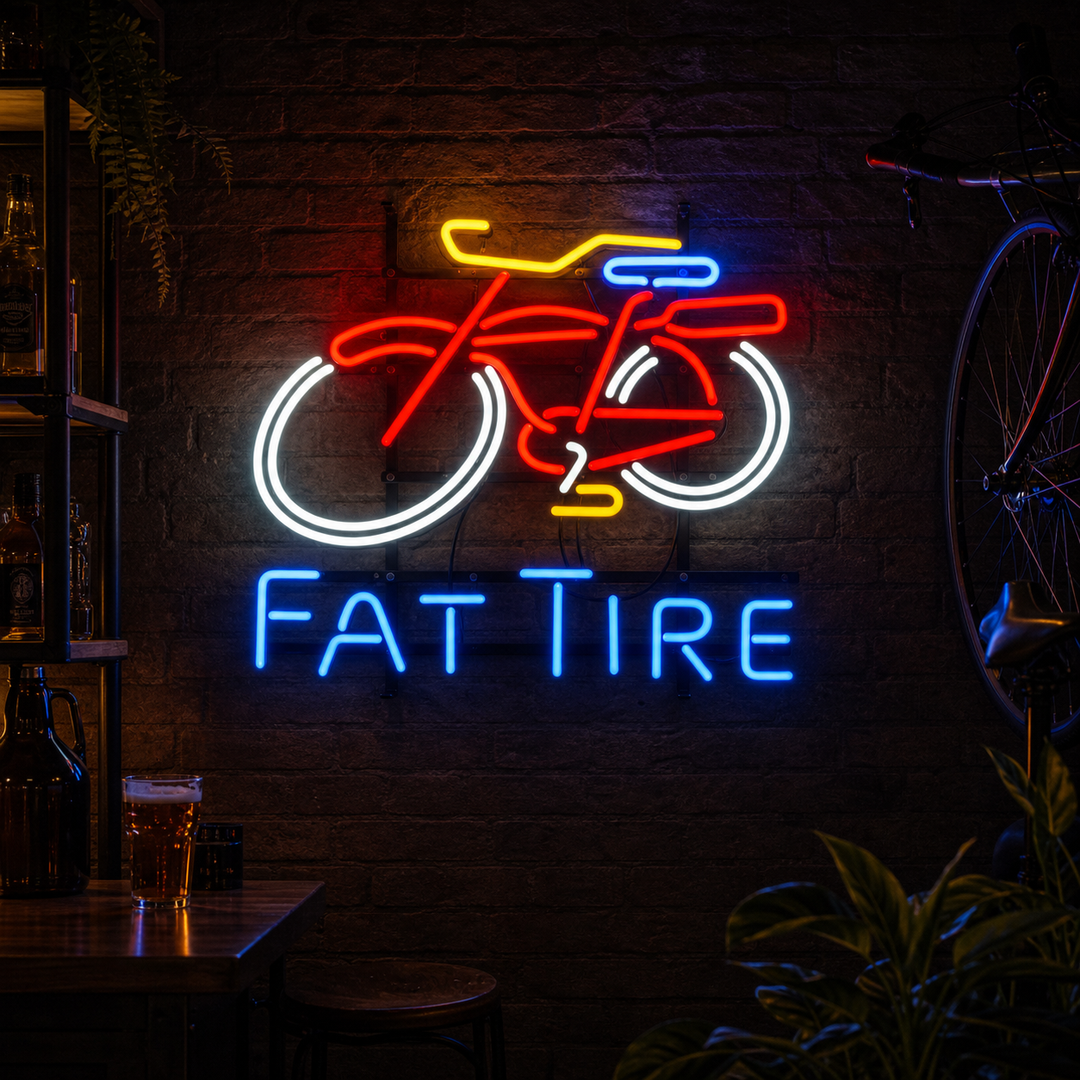 Big Fat Tire Bicycle Bike Logo Neon Sign