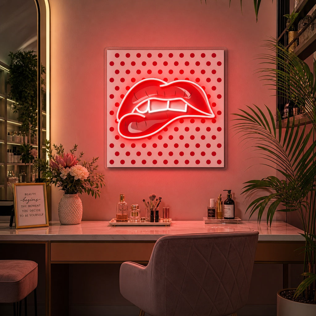 "Biting Her Red Lips" UV Print LED Neon Sign