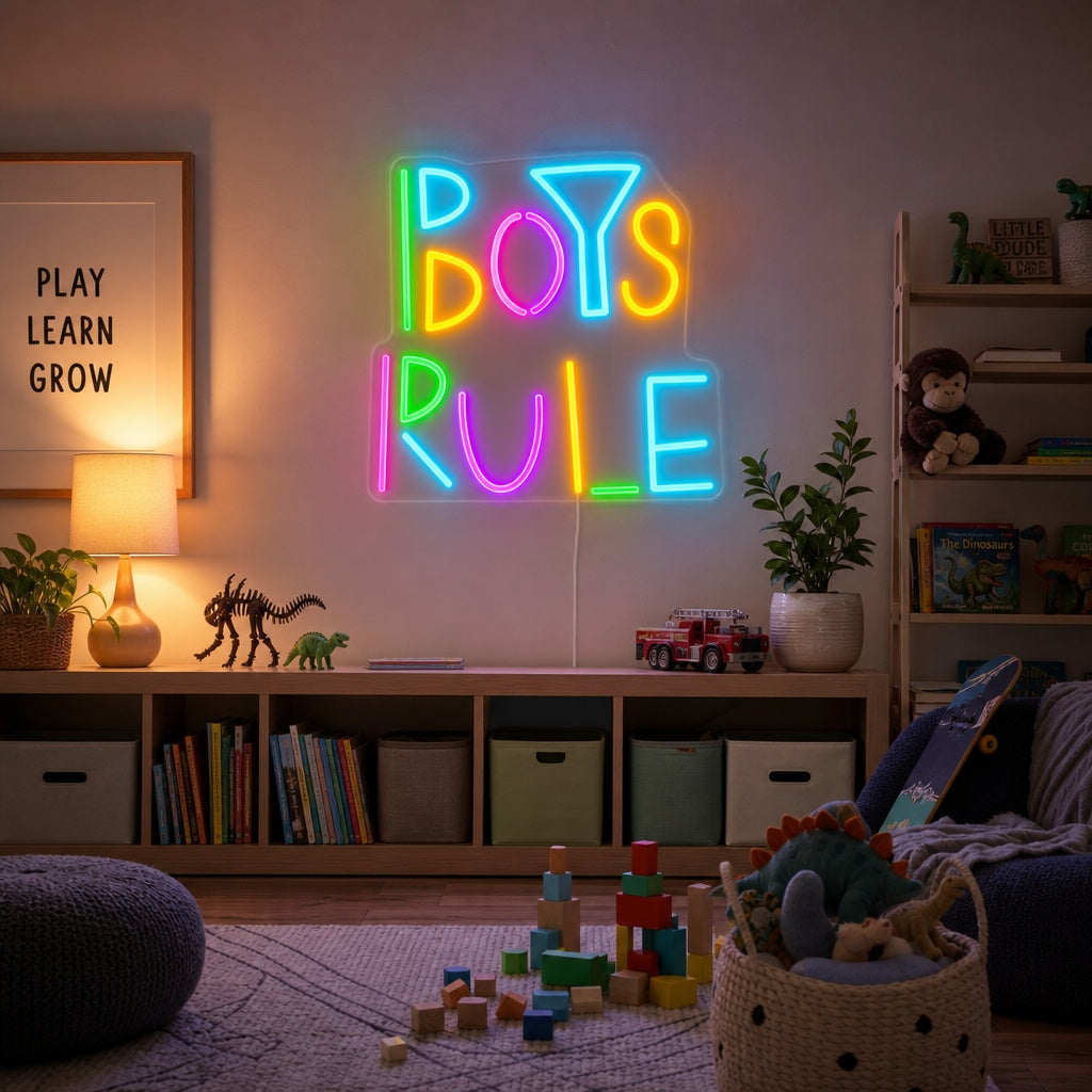 "Boys Rule, Kids Room Decor" Neon Sign