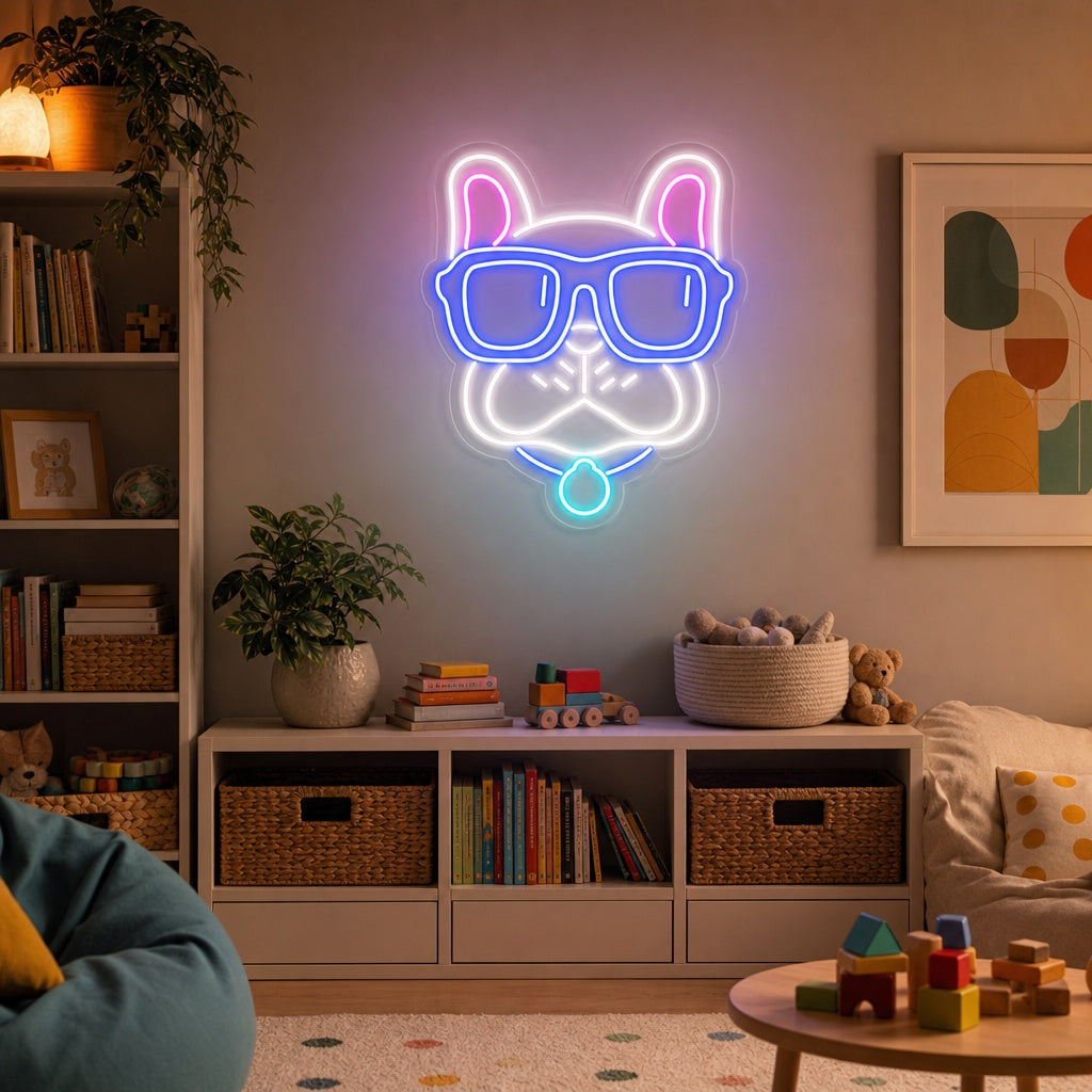 "Bulldog with Glasses" Neon Sign