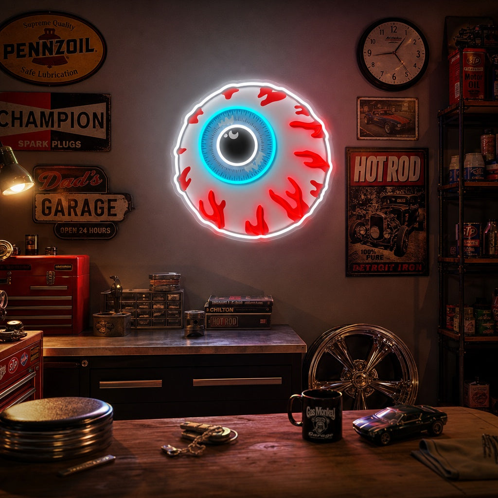 "Cartoon Eye Eyeball, Zombie Bomb" UV Print LED Neon Sign