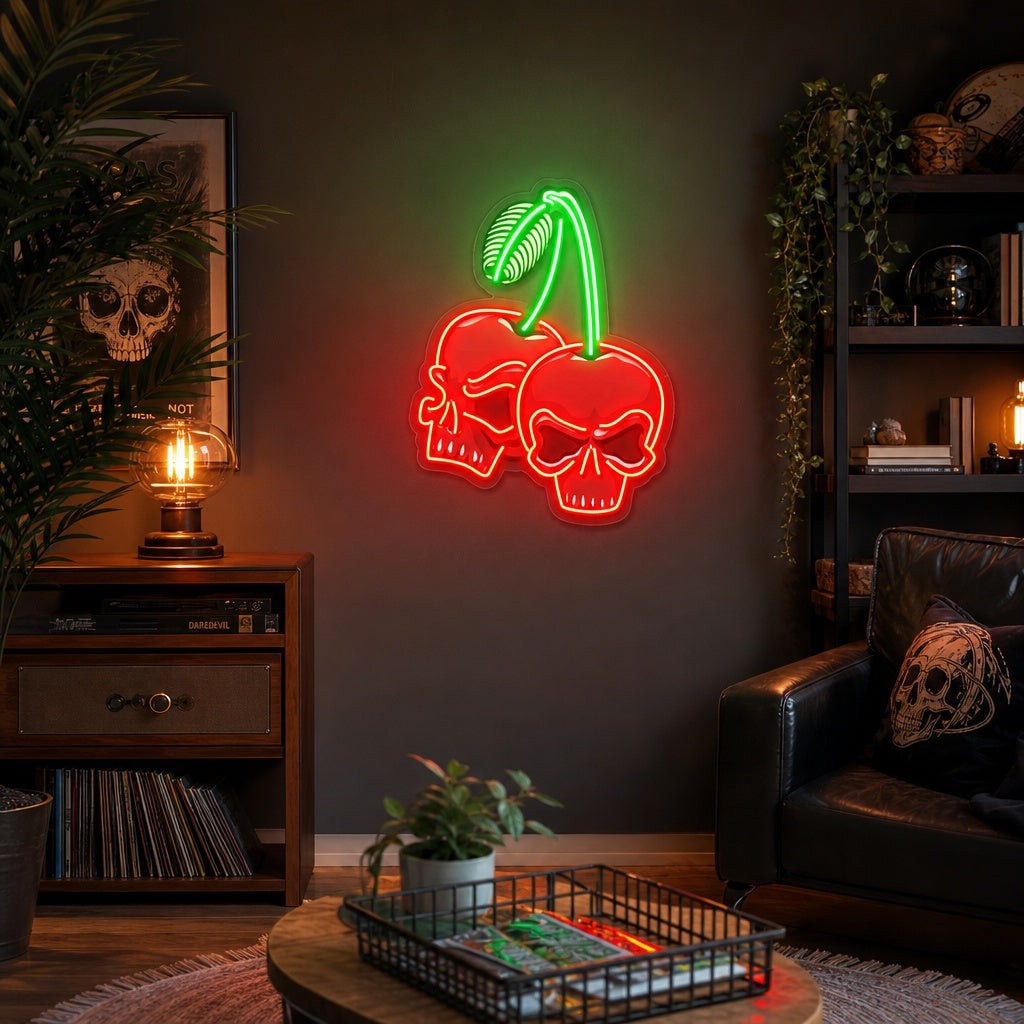 "Cherry Old Skull" UV Print LED Neon Sign