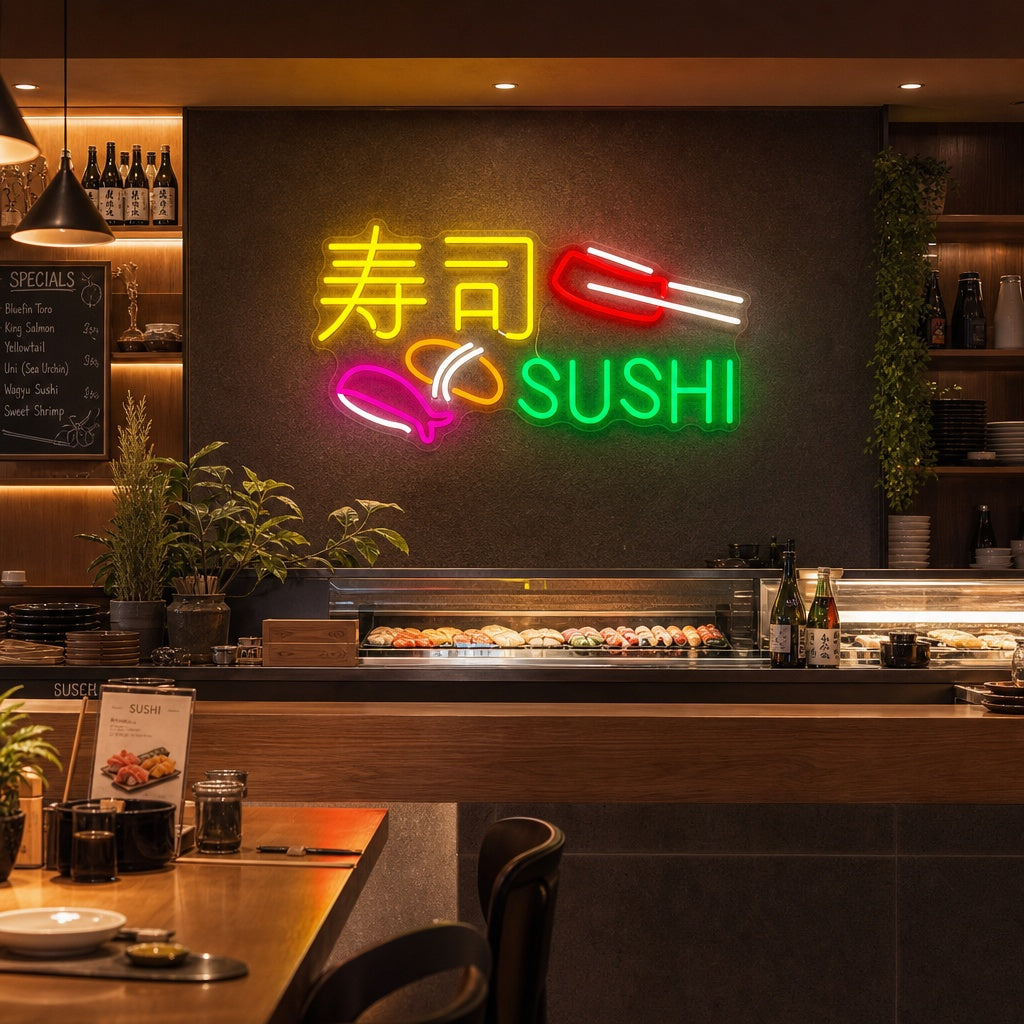 Sushi And Sashimi Neon Sign, Japanese Restaurant Decor