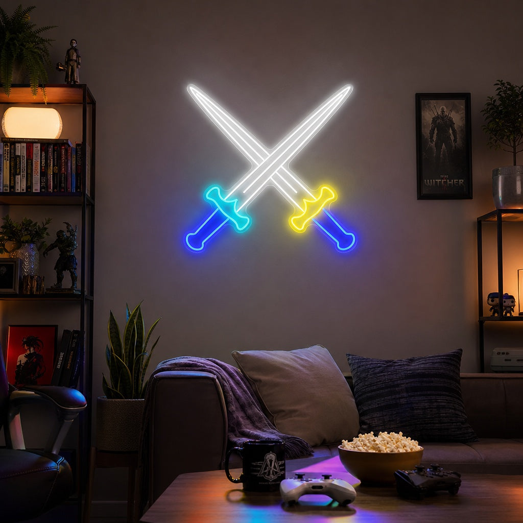 Crossed Swords Neon Sign, Japanese Neon Sign