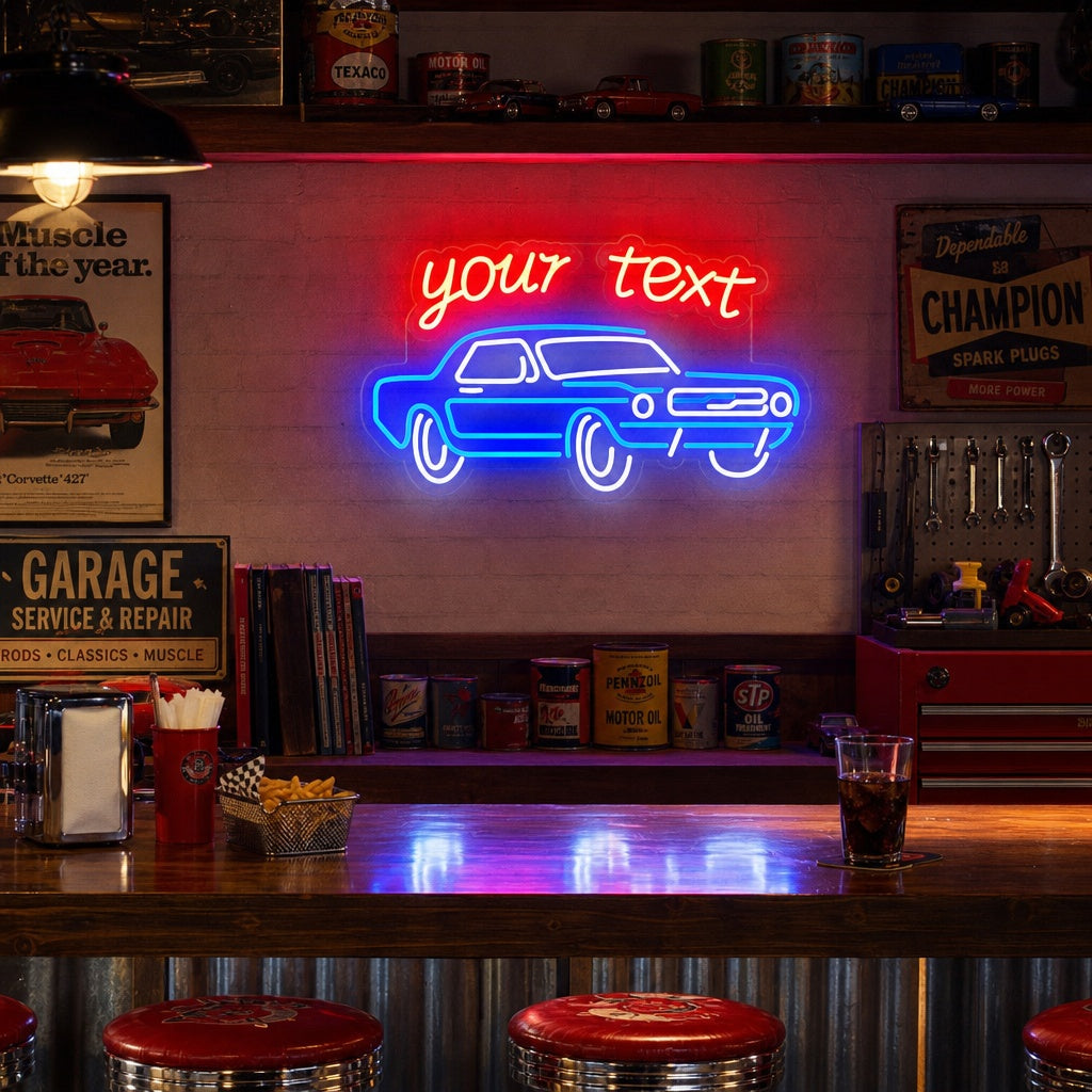 "Custom Your Text Car Garage" Neon Sign