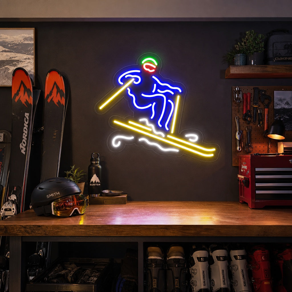 "DOWNHILL SKIER HANDCRAFTED" Neon Sign