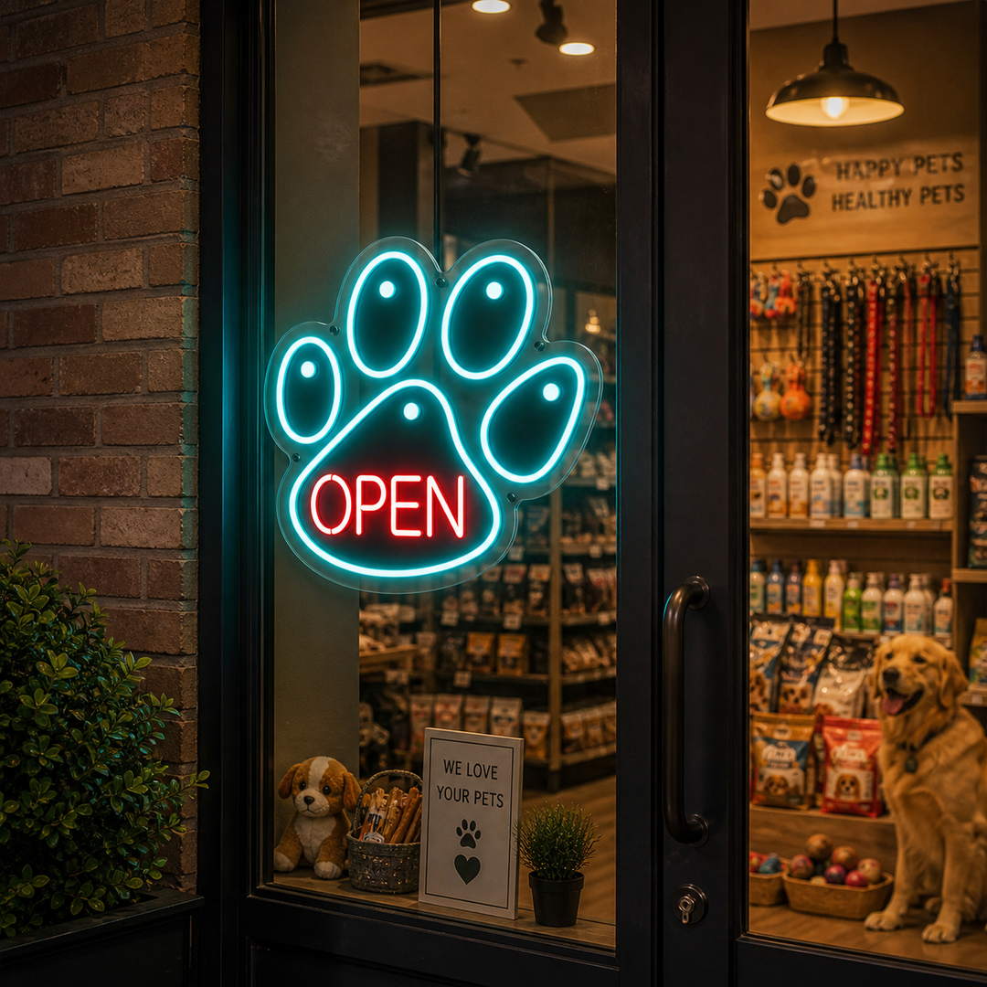 "Dog Open Logo" Neon Sign