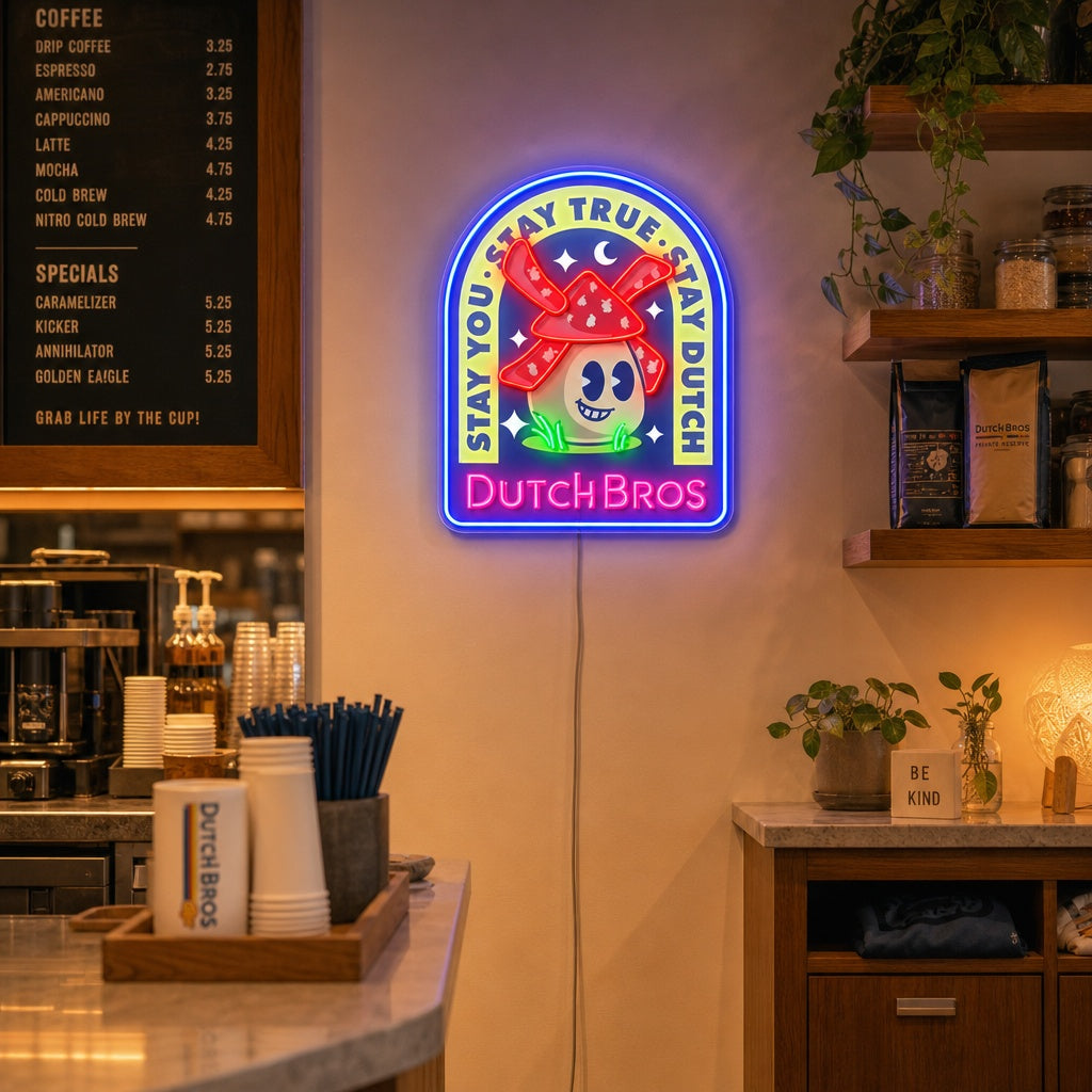 "Dutch Coffee, Windmills" UV Print LED Neon Sign