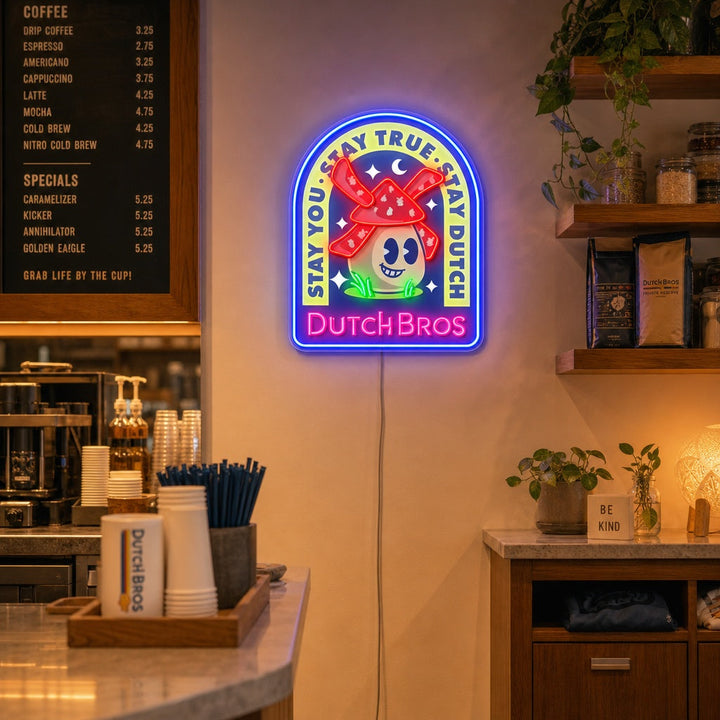"Dutch Coffee, Windmills" UV Print LED Neon Sign