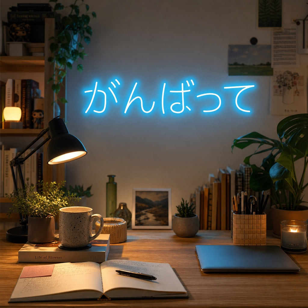 "Ganbatte Do Your Best Japanese" Neon Sign
