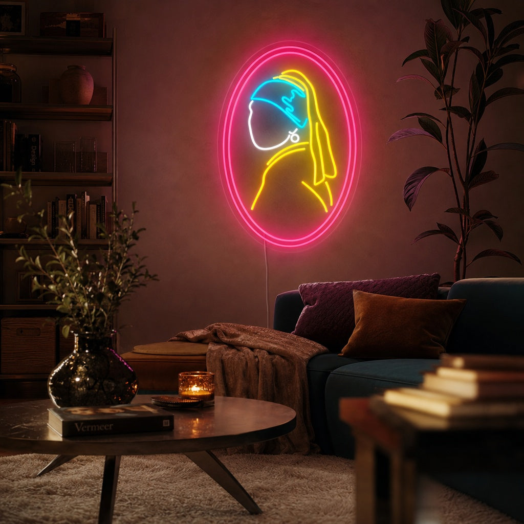 "Girl with Pearl Vermeer" Neon Sign