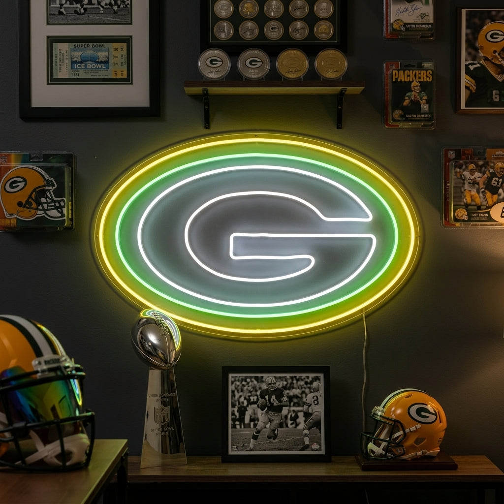 Green American Football Badge Neon Sign