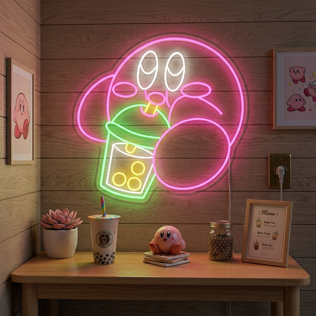 Bubble Tea Cartoon Character Neon Sign