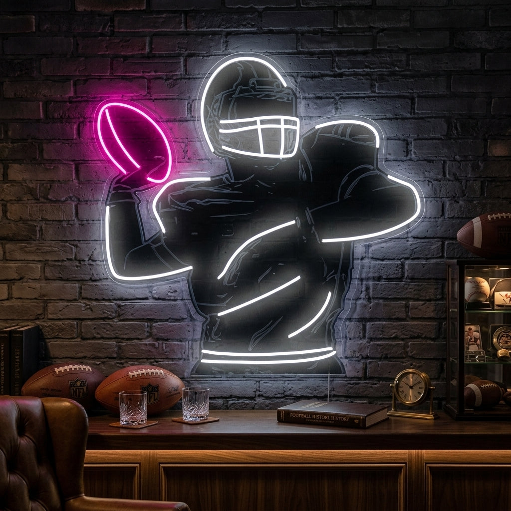 Abstract American Football Player Neon Sign