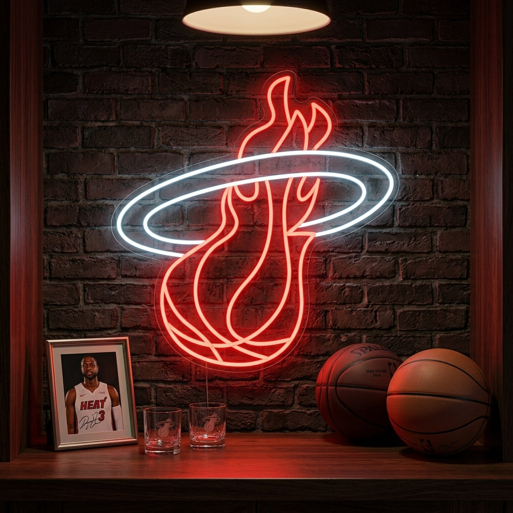 Flaming Basketball Logo Neon Sign
