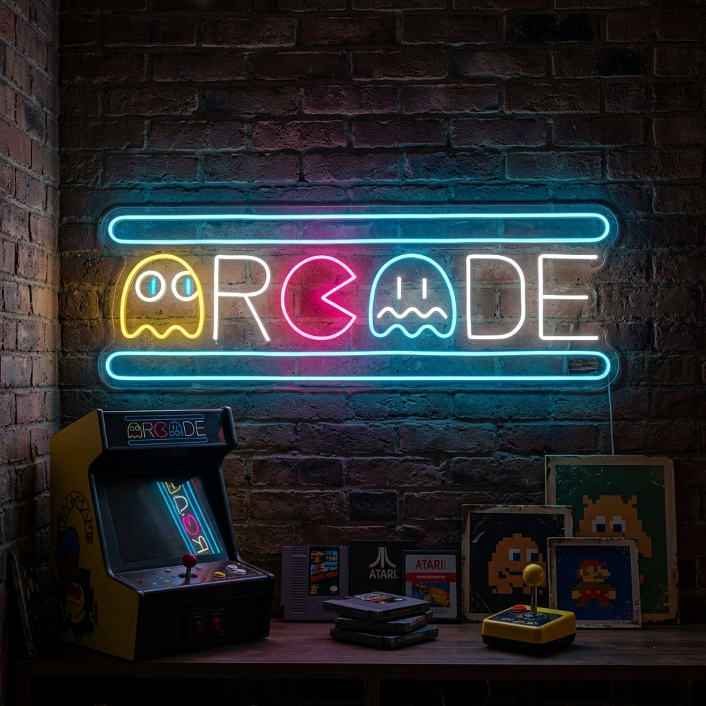 Pixel Arcade Ghost Neon Sign