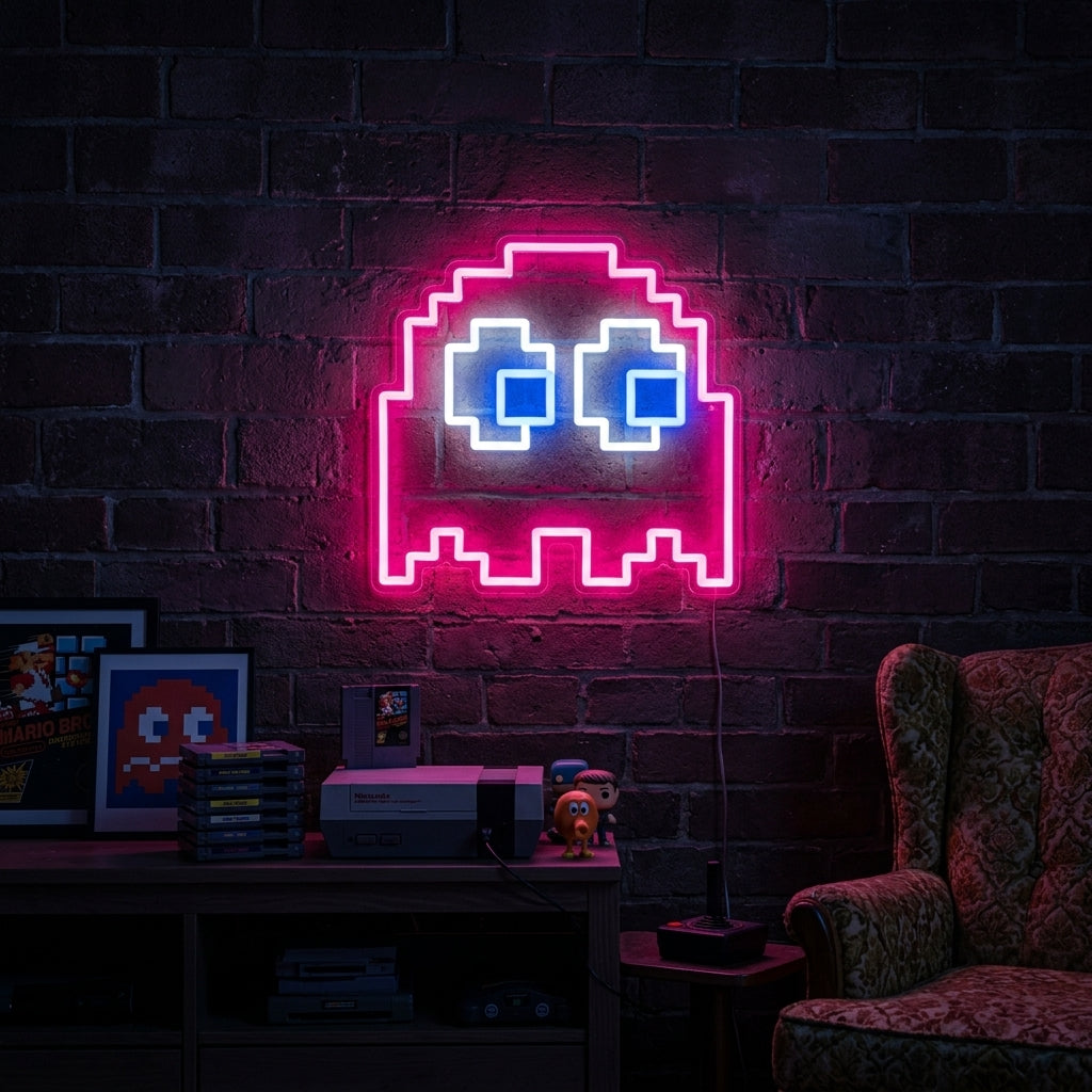 Retro Arcade Ghost Neon Sign
