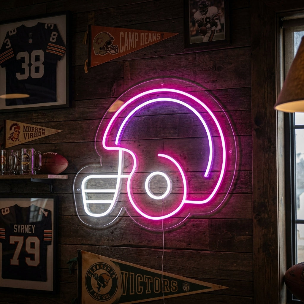 American Football Player Helmet Neon Sign