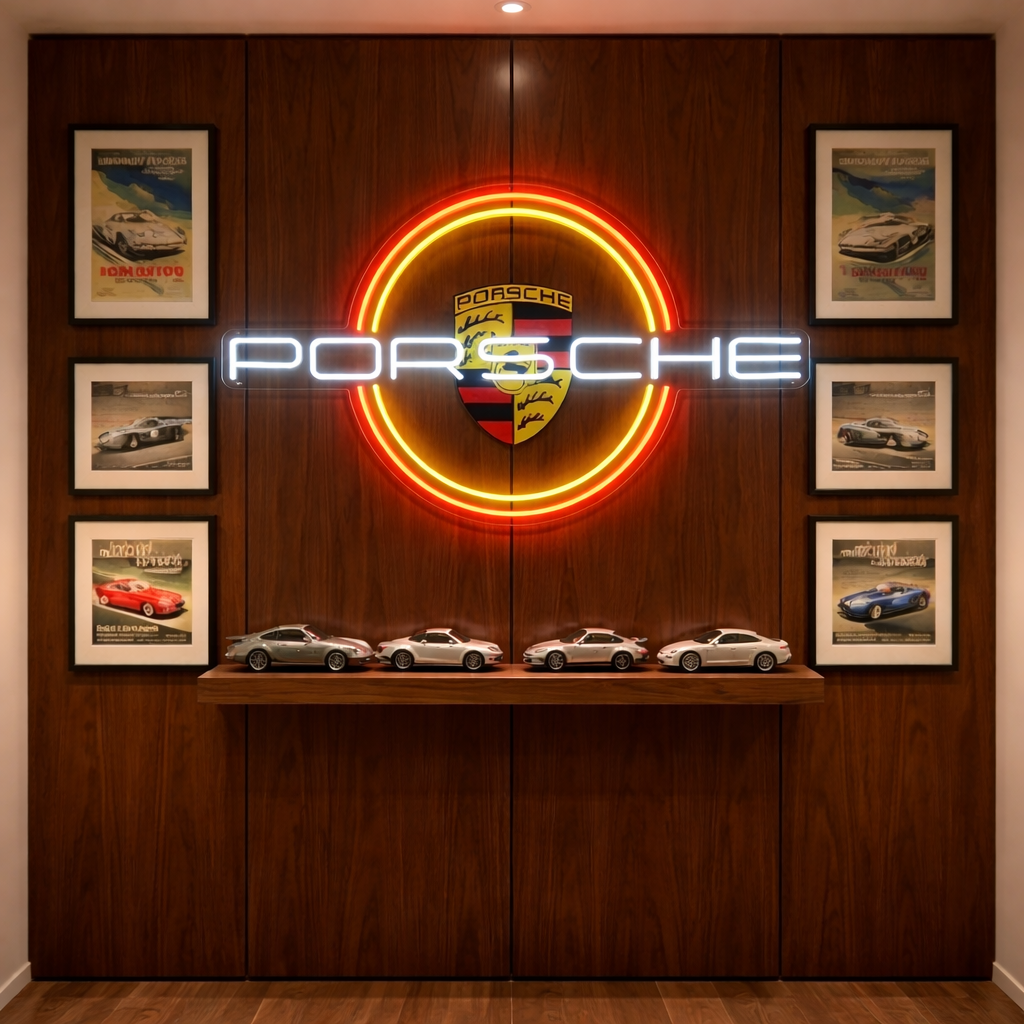 Sports Car Round Badge Neon Sign