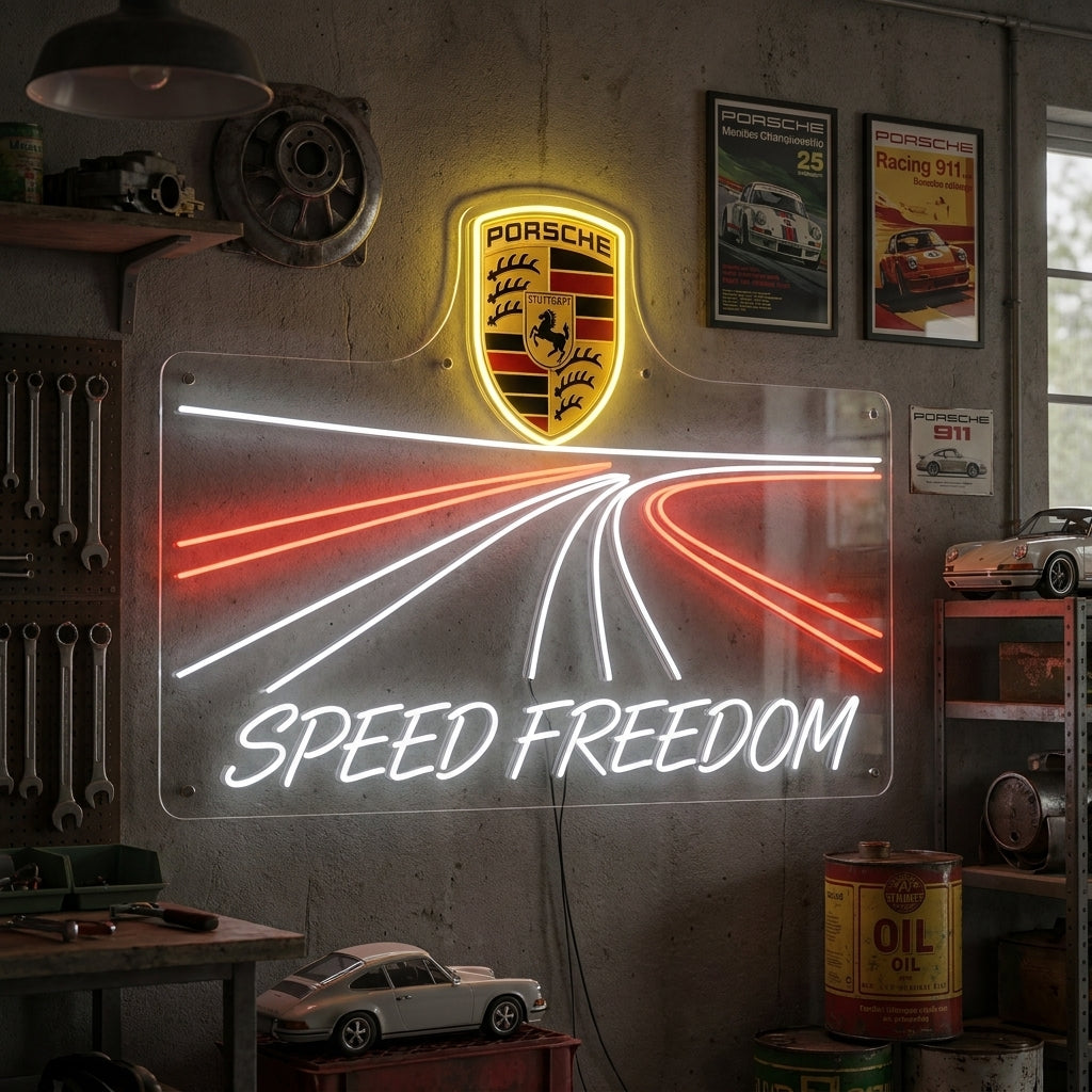 Speed &amp; Freedom Sports Car Neon Sign