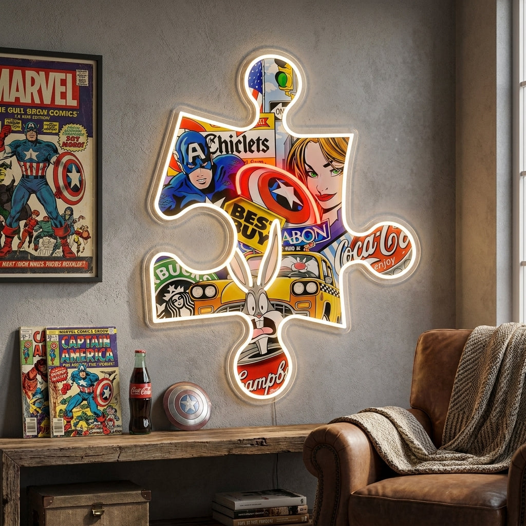 Pop Art Puzzle Design Neon Sign