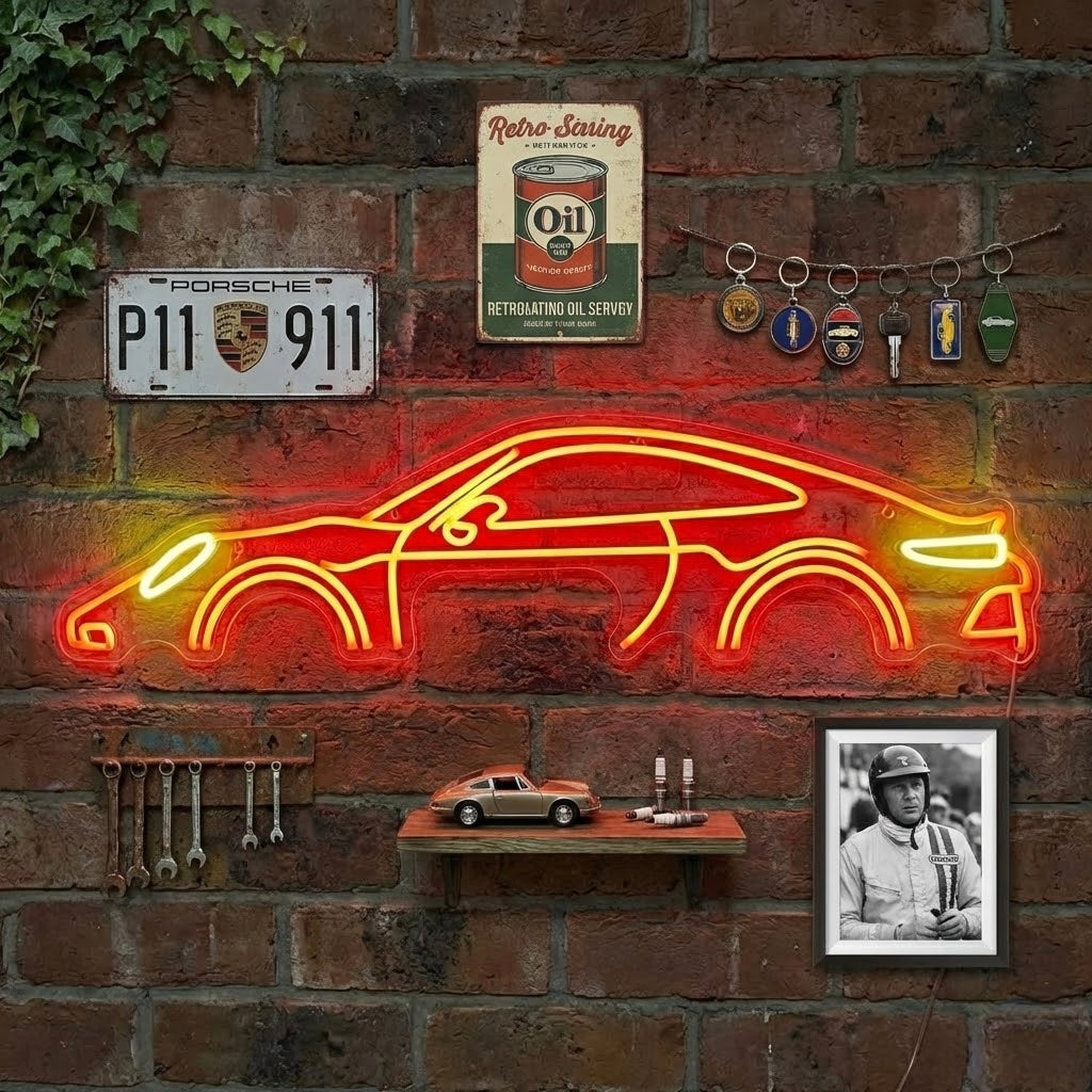 Classic Sports Car Silhouette Neon Sign