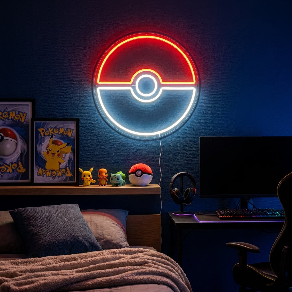 Red and White Gaming Ball Neon Sign