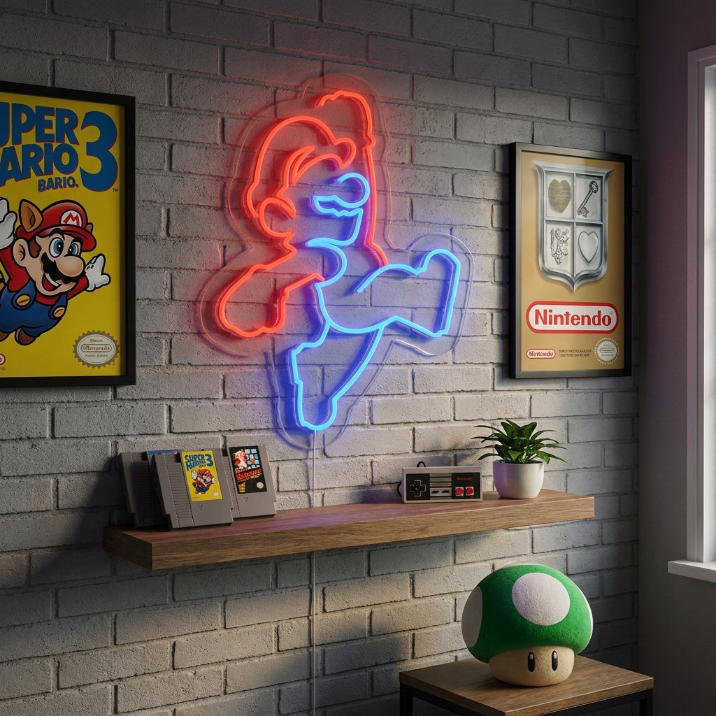 Retro Gaming Walk and Jump Neon Sign